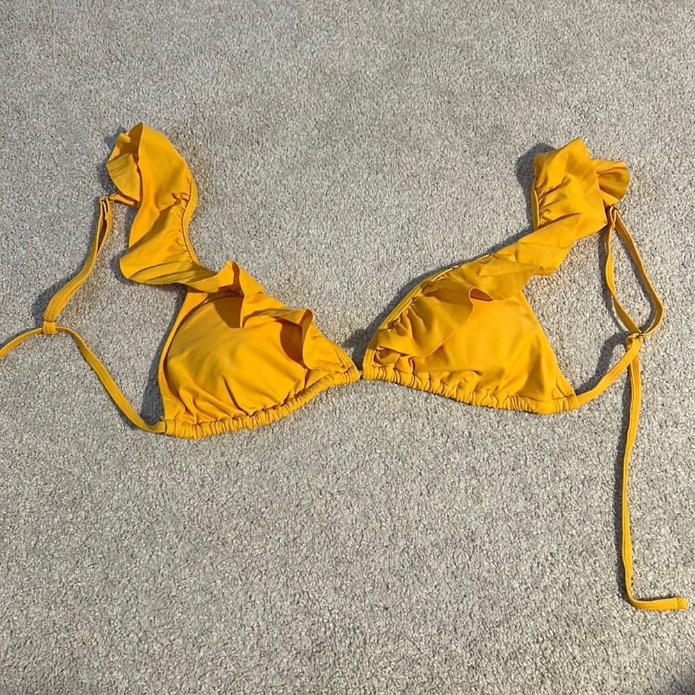 Sunshine yellow bikini top with ruffled detail